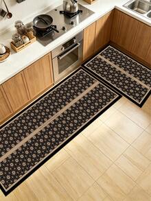 1 Pieza Alfombra de Cocina con Patrón de Flores Escarchadas Marrones, de 3.5 Mm de Goma Suave que Absorbe el Agua y es Fácil de Limpiar. Adecuada para Pasillos, Baños, Salas de Estar, Alfombras de Puerta Exterior y Toiletes. Utilizable Durante Todo el Año y para Diversas Festividades. - Multicolor - Ver 2
