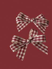 2pcs/4pcs Sweet And Cute Red Plaid Bow Hair Clips - Red - View 1
