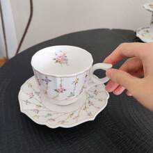 復古花卉瓷杯套組 180ml 茶杯咖啡杯附杯碟 - 彩朵小玫瑰 - 查看 5