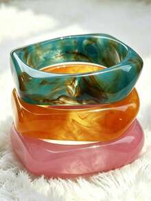 1 Peça - 3pcs/Set Conjunto de Pulseiras Geométricas Exageradas, Laranja, Creme, Âmbar, Laranja Sangue, Turquesa, Rosa, Acessório Versátil Estilo Boêmio, Perfeito para Uso Diário, Festa e Férias, Presente Ideal para Entes Queridos e Família, Adequado para Uso Diário e Férias, Pode ser Usado em Camadas ou Individualmente - Multicolorido 2 - Visão 10