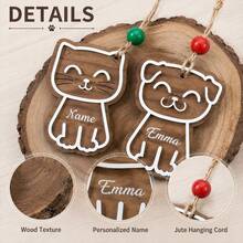 Custom Cat Dog Christmas Ornament, Personalized Name Tree Hanging Decor, Rustic Pet Holiday Style, Customized Name Christmas Tree Decoration, Customizable Cat Dog Keepsake, Festive Home Decor, Christmas Gift For Family, Home Decor, Family, Friends - Multicolor - View 6