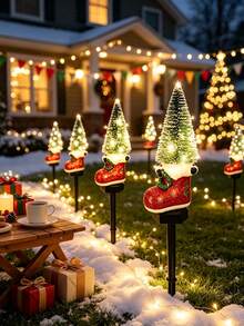 1pc Solar Powered Christmas Boot Stump Light, Outdoor Waterproof LED Pathway Light, Christmas Decorative Ground Light, Suitable For Yard Garden Lawn Holiday Decoration - Multicolor - View 3