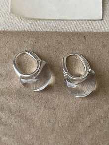 1 Pair Minimalist Fashion Transparent Geometric Decorative Hoop Earrings Suitable For Women's Daily Casual Wear - Silver - View 5