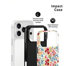 Koolife 1pc Floral Print Phone Case, 2-In-1 Glossy Hard Shell, PC+TPU Material, Scratch-Resistant Shockproof Protective Case, Compatible With IPhone 11, 12, 13, 14, 15, 16, 17/Pro/ProMax - Multicolor - View 2