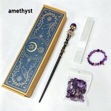 1box Amethyst Witch Crystal Wand Altar Kit, Natural Crystal Stones Selenite Wand Bracelet Wicca Ritual‑Supplies, Spiritual Decor Halloween Witchcraft - Scepter Plaster Set - View 13