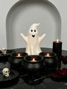 1 Tempat Lilin Teh Bentuk Kuali Tiga Tingkat Bergaya Gotik, Tempat Lilin Multi Lubang, Dekorasi Suasana Meja Halloween, Dekorasi Pesta Rumah - Tempat lilin hantu tiga silinder - View 6