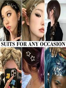 60/40/20pcs Gold Five-Pointed Star Hair Clips, Silver Women's Side Bangs Bare Clips, Hair Clips, Loose Hair BB Clips - Multicolor - View 7