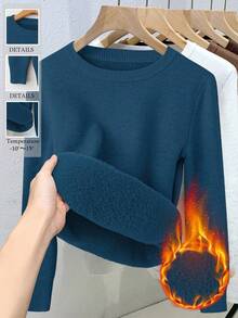 Plus Size Women Thermal Tops - Blue - View 1
