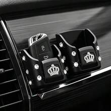2pcs Women Car Accessories Shiny Crown Pattern - Car Key Storage Box, Car Card Holder, Car Dashboard Center Console Organizer, Car Interior Decoration - Shiny Pattern - View 8