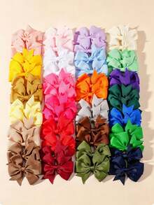 40Pcs Random Color Kids Girls Teens Solid Color Bow Grosgrain Ribbon Cute Classic Hair Clips Barrettes For Daily School Party Birthday All Seasons - Multicolor - View 2