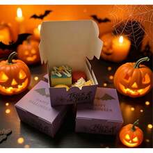 5 hộp bánh giấy cửa sổ trong suốt 4x4x2.5 inch, hộp quà Halloween phong cách tối vui nhộn in hình dơi và bí ngô, hộp giấy vuông nắp lật cho bánh mini, donut, cookie và tráng miệng tiệc - Nhiều màu - Xem 3