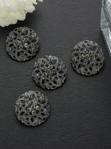 4pcs/Pack Flower Hollow Rhinestone Inlaid Classical Exquisite Textured Metal Large Buttons For Coats, Sweaters, Uniforms, School Uniforms, Suits, Jackets, DIY Bags, Shoes, Hats, Handicraft Accessories - Multicolor - View 14