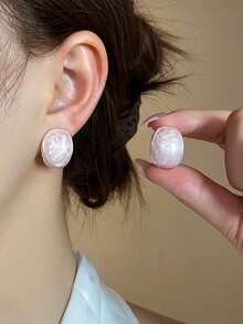 1 Pair Minimalist Elegant Unique Textured Water Drop Shaped Decorative Earrings Suitable For Women Casual And Commute Wear - Silver + Pink - View 2