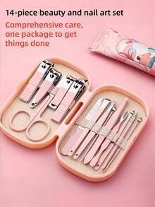 1pc Pink Foot Care - Stainless Steel Nail Care Tool Kit With Portable Storage Box, Professional Nail Care Tools, Suitable For Home, Salon And Travel, Personal Care, Cleaning Tools, Hand And Foot Care Accessories - Multicolor - View 1