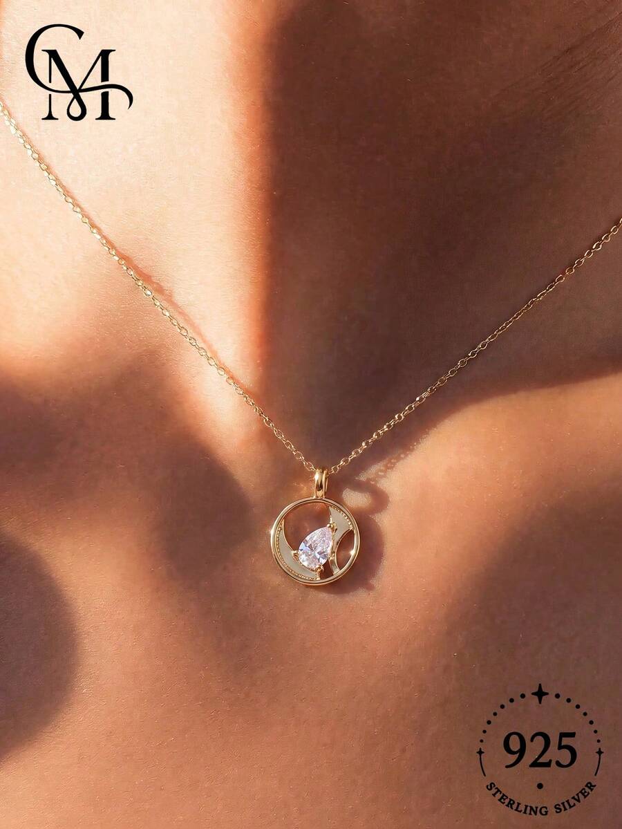 1pc Minimalist S925 Sterling Silver Water Drop Dynamic Necklace Women's Gift, Birthday Gift, Date Gift, Valentine's Day Gift - Lively Pear Shape - View 1