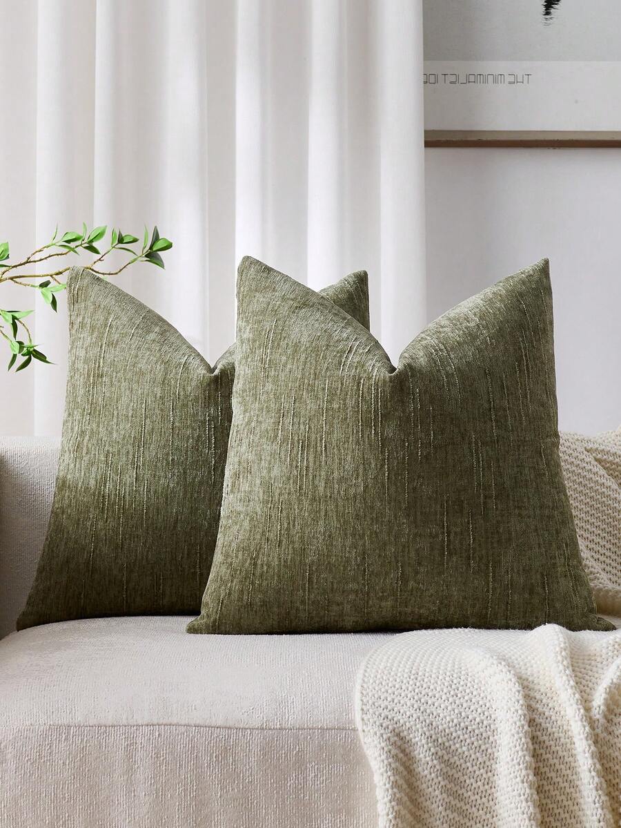 1/2 buah Sarung Bantal Garis-Garis Retro Hijau Sage (Isi Bantal Tidak Termasuk), Sarung Bantal Tenun 100% Poliester dengan Resleting, Dapat Dicuci dengan Mesin, Sarung Bantal Dekoratif Pola Geometris untuk Sofa, Tempat Tidur, Ruang Makan, Kantor Rumah - hijau bijak - View 1