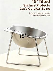 4/2/1PcsCat Elevated Bowl 304 Stainless Steel 15° Tilted Design Neck Protection Healthy Feeding Bowl Anti-Shatter And Anti-Fall Pet Bowl - Multicolor - View 9