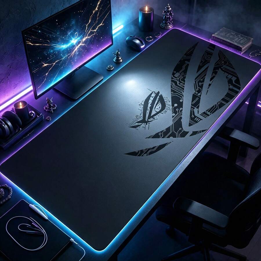 Large Gaming Mouse Pad (1pc), Suitable For Computer, Office And Gaming Environments. Tech-Themed Desktop Accessory, Ideal Gift For Gamers And Tech Enthusiasts (Fashionable Black Background, Durable Non-Slip Surface). - Mouse Pad - View 1