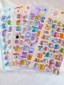 1/4pcs Embossed Crystal Fun Stickers Solid Cartoon Animal Pattern Planner Phone Case Decoration Stickers - Multicolor - View 4