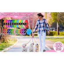 24 Pcs Puppy Collar And Leash Set, Adjustable Colorful Dog Collar And Leash Quick Release Clip Buckle Puppy Collars Whelping Collar For Small Medium Dogs Walking Training - Multicolor - View 6