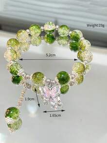 1pc Minimalist Gray Moonstone Natural Crystal Bracelet, Versatile And Elegant Accessory Suitable For Girls - Green - View 3