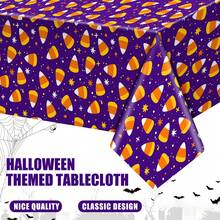3pcs/1pc Halloween Tablecloth 108x54, Candy Corn Pattern | Disposable Party Tablecloth, Rectangular Waterproof Plastic Tablecloth Decoration, Party Table Protection - Multicolor - View 3