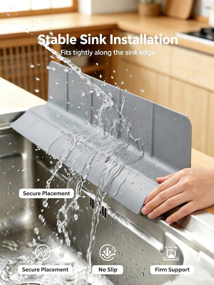 Silicone Splash Guard With Suction Cup, Water Barrier For Sink Edge And Faucet, Non-Slip Waterproof Kitchen Counter Splash Shield
