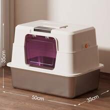 Fully Enclosed Stainless Steel Cat Litter Box, Large Hooded Cat Litter Pan With Front Door & Top Entry, Odor Control Non‑Stick Metal Litter Box, Easy To Clean For Indoor Cats - 50x35x35 - View 8