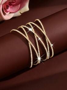 Elegant Shiny Open Cuff Bracelet, Multi-Layer Spiral Wrap Bangle, Bridal Gown Evening Party Accessory - Multicolor - View 6