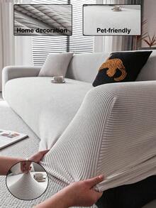1pc Plush Velvet Stretch Sofa Cover, Pet-Friendly Non-Slip , Machine Washable Colorfast, Holiday Decor Adds Ambiance Protects Sofa, Fits 1/2/3/4 Seater Sofa, Comes With Anti-Slip Stick - Light Grey - View 1
