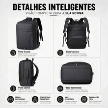 Kamufle Mochila Notebook Trabalho Viagem Executiva Moderna Reforçada - Cinza - Visão 6