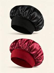 2pcs/Set Silk Sleep Cap, Women's Double Layer Satin Lining, Soft Elastic Band, Suitable For Curly Hair Sleep, Vacation, Holiday - Multicolor - View 17