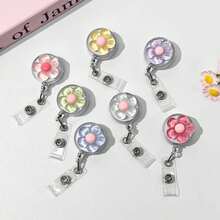 1/2/7 piezas Portaidentificaciones retráctil con flor de 5 pétalos, Clip expandible para tarjeta de identificación con flor de resina linda, Portaidentificaciones para enfermera, Cordón para médico, enfermera, estudiante, niña, identificación laboral - 7 piezas[7 colores, uno de cada uno] - Ver 2