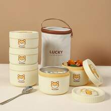 304 Stainless Steel Lunch Box, Bento Box Adult, Portable Insulated Lunch Container Set, Leakproof Microwaveable Hot Food Container, Cute Japanese Bento Box For School Student, Insulated Bowl With Lid, Tiffin Box, Food Warmer Container - Multicolor - View 4