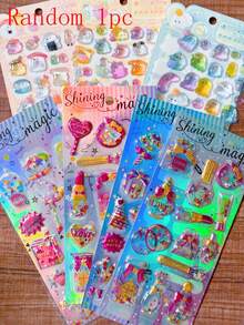1/4pcs Cute Cartoon Summer Drink Fruit Popsicle Embossed Rhinestone Sticker Resin Crystal Kids Reward - Multicolor - View 10