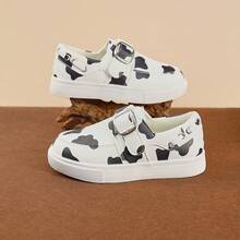 Children's Cow Print Casual Sneakers, Unisex Kids' Hook And Loop Hook And Loop Flat Canvas Shoes, Lightweight Non-Slip Slip-On Shoes For Spring And Autumn - Black and White - View 1