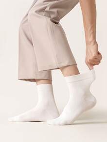 5 Pairs Men Cotton Crew Socks, Breathable Moisture‑Wicking Mid‑Calf Socks, Solid Color Lightweight Ribbed Cuff Casual Business Daily Socks For Men - Multicolor - View 7