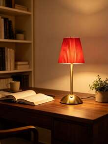Pleated Fabric Lampshade LED Desk Lamp, Rechargeable Touch Wireless Table Lamp, Modern Metal Bedside Night Light, Home Bedroom Dining Room Decorative Atmosphere Light - One Size Fits All - View 5