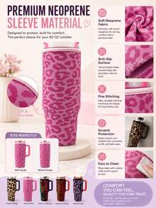 1 buah Sarung Tumbler Isolasi Motif Leopard Anti Selip 1200ml/40oz, Penutup Pelindung Botol Air Tahan Gores - MultiWarna - View 3