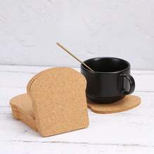 10/20pcs Bread-Shaped Cork Coasters, Heat-Insulating Non-Slip Toast Design Cup Mats For Home Coffee Mugs, Desktop Decoration, Universal Use - Khaki - View 4