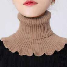 1pc Women's Ruffle Scalloped Knit Mock Neck Scarf, Detachable Warm Neck Protector, Autumn/Winter Layering Neck Accessory, Casual Daily Wear - Multicolor - View 11