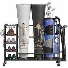 Heavy Duty Golf Bag Storage Organizer Stand For Garage, Rolling Sports Equipment Display Rack With Club Holder Shelves, Mobile Freestanding Metal Storage Holder, Black, 1 Piece - 55.7"L X 11.8"W X 33.5"H - View 1