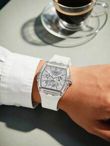 GUESS Men's Transparent Barrel-Shaped Multi-Function Quartz Watch With Silicone Strap GW0203G1 - one-size - View 3