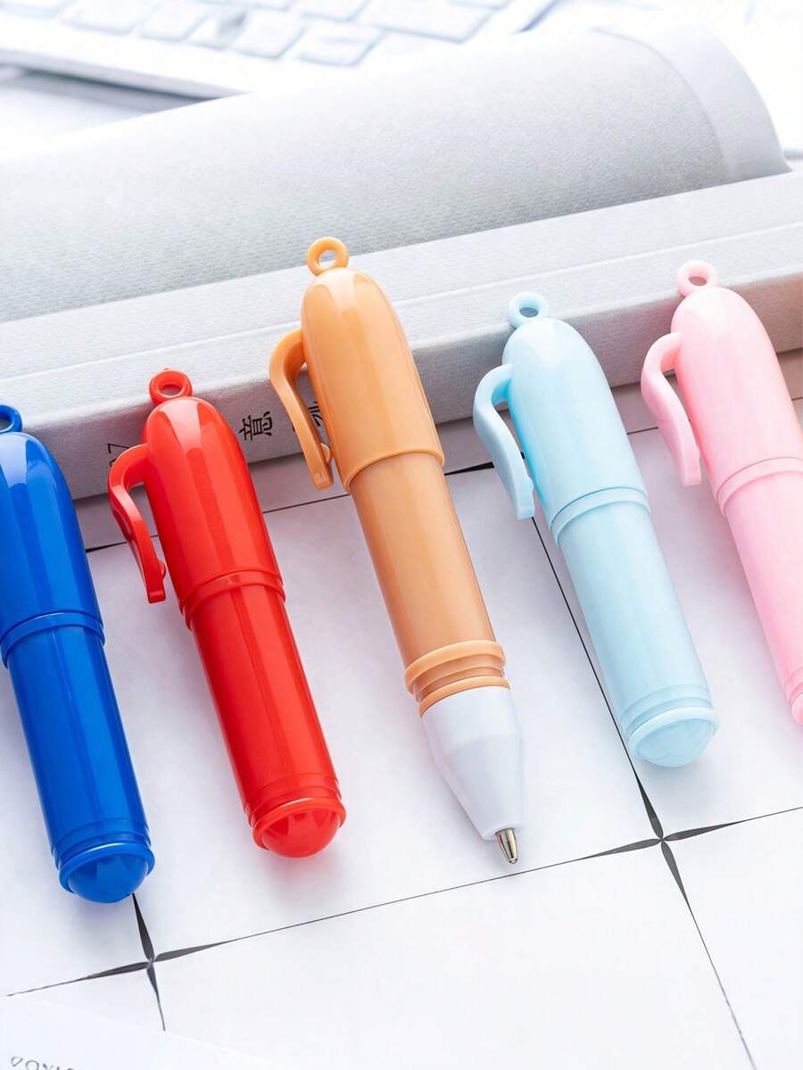 12pcs Random Color Cute Cartoon Mini Ballpoint Pens/Notebook Set - Mini Perforated Ballpoint Pens With Bead Chain Pendant, Perfect For Party Favors, School, Office, Classroom Prizes, Birthday Gifts, Delightful Multi-Color Stationery Pen Set, Multi-Color Short Ballpoint Pens With DIY Chain, Plastic Ballpoint Pens, Portable Pocket Pens For Office And Students - Multicolor - View 1