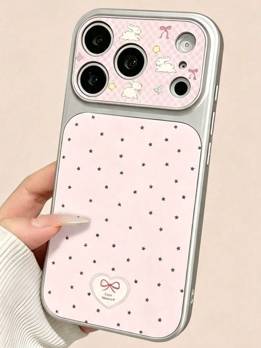 Heart-Shaped Bear Lanyard Phone Case, Compatible With Iphone 17 Pro Max, Korean Simple Girly Style, Suitable For 16/15/14 Pro, Women's Full Coverage Anti-Fall Hard Case - Pink - View 1