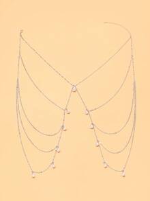 STONEFANS 1pc Vintage Pearl Water Drop Shoulder Chain, Wedding Dress Cold Shoulder Accessory, High-End Multi-Layer Body Chain - Pearl - View 8