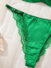 French Style Sexy Lingerie Set, Sexy Lace Patchwork Bra And Panty Set, Comfortable Daily Bra And Panties, Valentine's Day Date Lingerie - Green - View 5