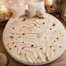 1pc Corn Tortilla Blanket, Realistic Mexican Taco Round Blanket, Soft Flannel Creative Food Themed Blanket, Fun And Quirky Gift For Everyone - Tortilla - View 11