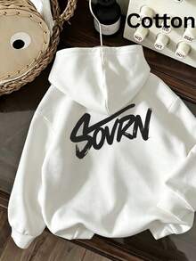 Women's Men's Casual Hooded Sweatshirt Pullover With Drawstring, LongDropShoulder Sleeve, Rib-Knit Hem& War Lined Fleece Perfect For Streetwear Style - White - View 10