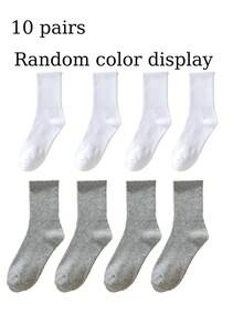 5/10 Pasang Kaos Kaki Tinggi Unisex, Kaos Kaki Olahraga Putih dan Abu-abu Polos dengan Manset, Cocok untuk Pemakaian Sehari-hari - Beraneka warna - View 7